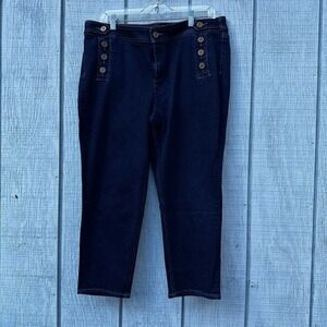 Talbots Petite Sailor Button Dark Wash Denim‎ Cropped Jeans Pants Size 16P Blue